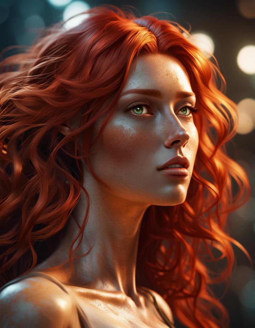 Radiant Redhead Nymph: Hyperdetailed Photorealistic Portrait