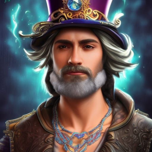 Handsome Gypsy Wizard in Photorealistic Splash Art