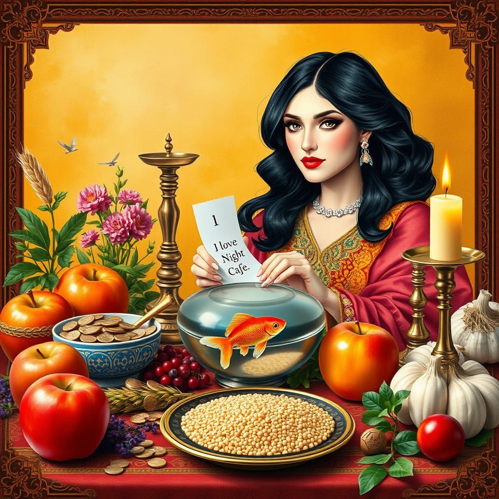 Make a picture of the Iranian Nowruz Haft Sin table (includi...