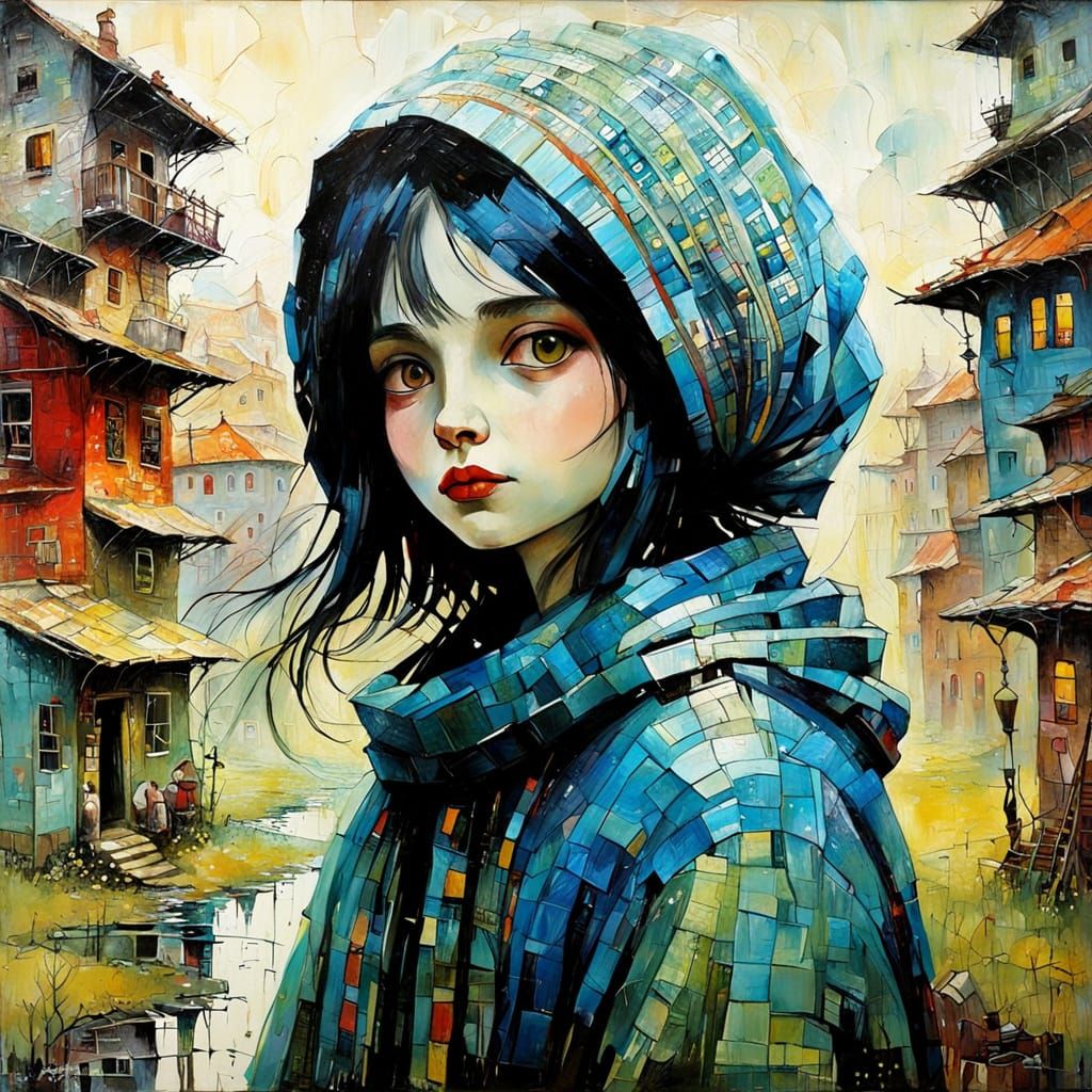 Primitive Naive Encaustic Painting with Rich Texture