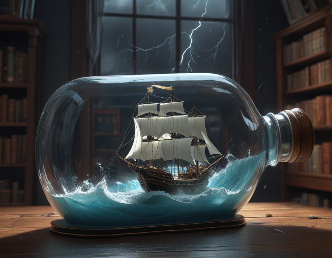 Ship in a Bottle Tossed by a Miniature Storm