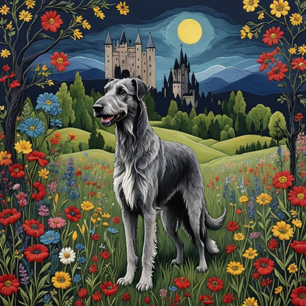 Colorful Irish Wolfhound Chalk Art