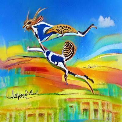 Gazelle Leaping in Joyful, Colorful African Art