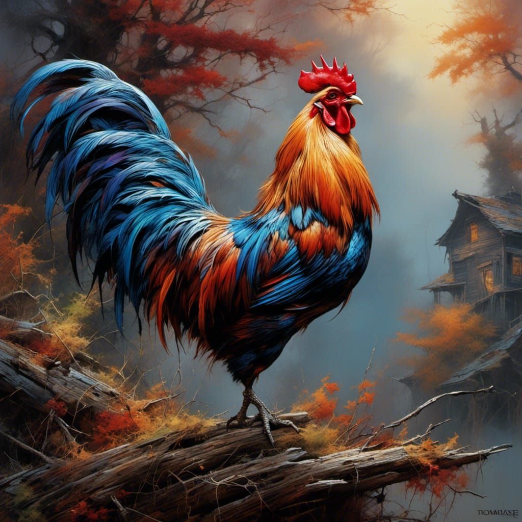 Hyperdetailed Rooster Crowing on a Tin Roof