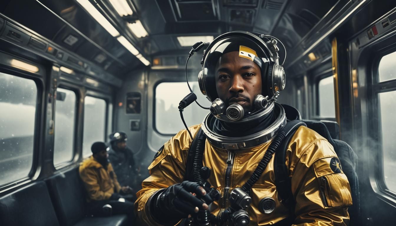 Retrofuturistic Double Exposure Portrait on Train