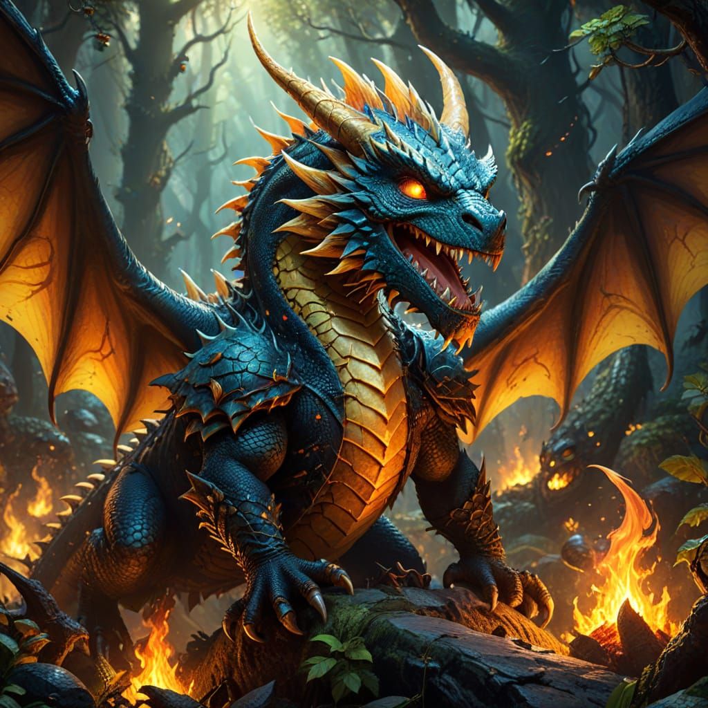 Epic Dragon and Minions in Mystical Forest