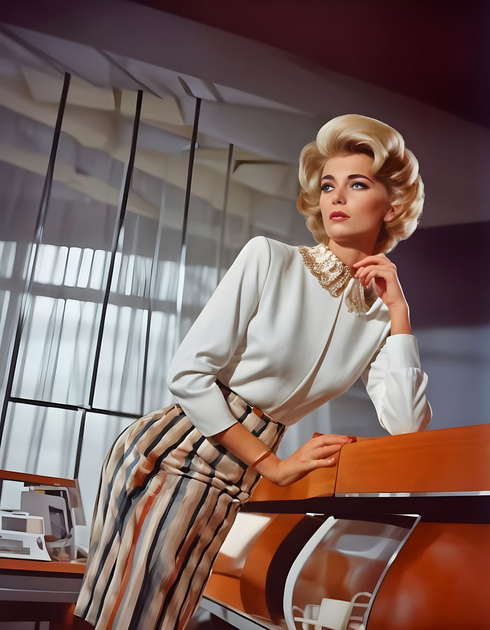 1960s Space Age Woman in Office Scene