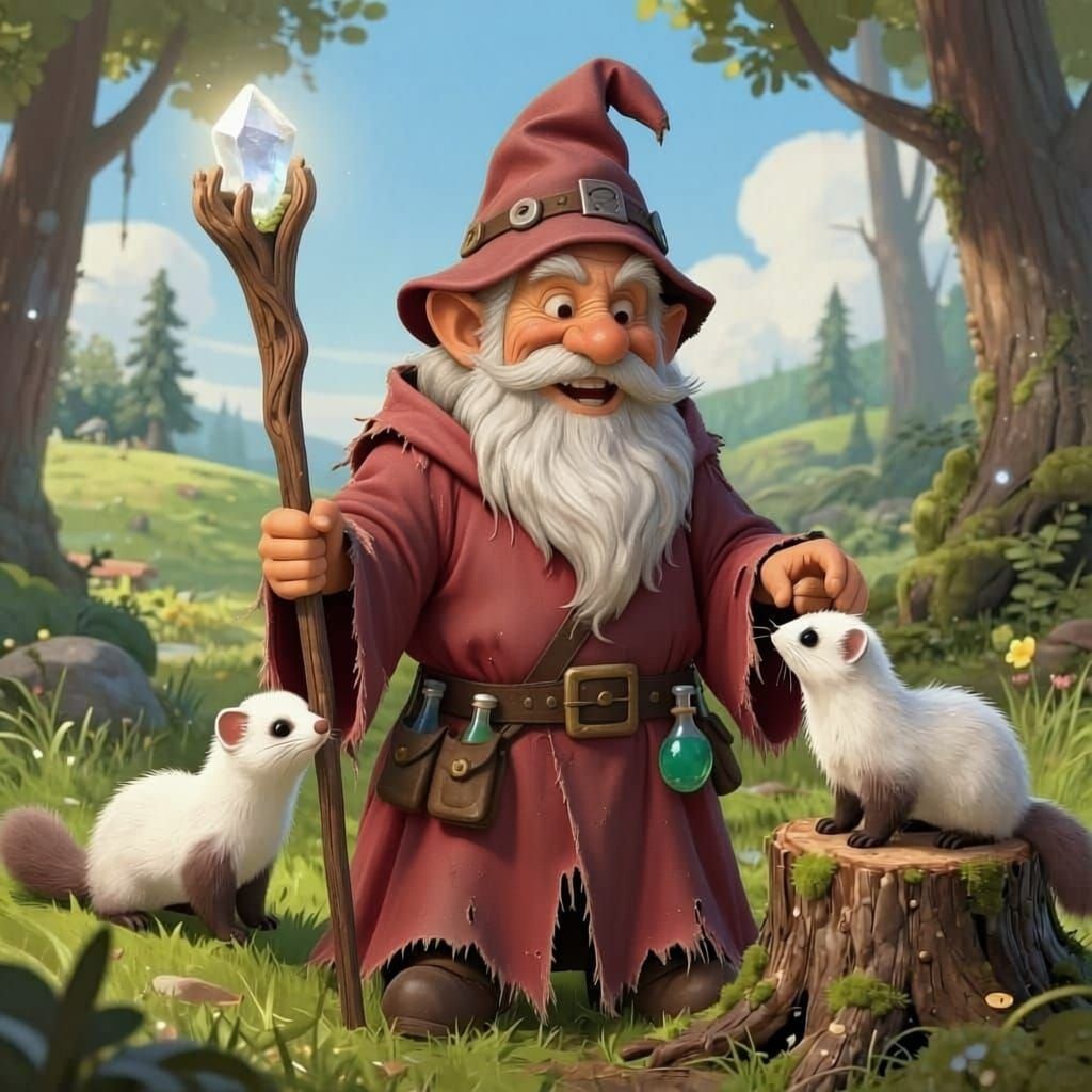 Forest Gnome Wizard with Glowing Crystal Staff