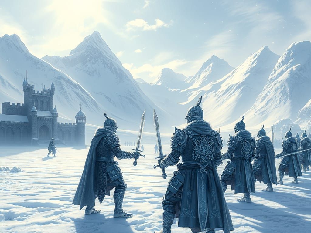 Ethereal Winter Knights Stand Resolute in Frosty Castle Cour...