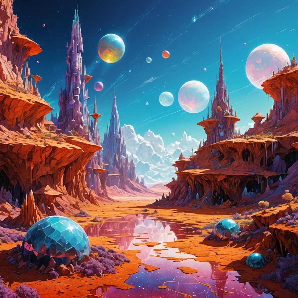 Crystalline Spires in Surreal Dreamscape: Graphic Novel Art