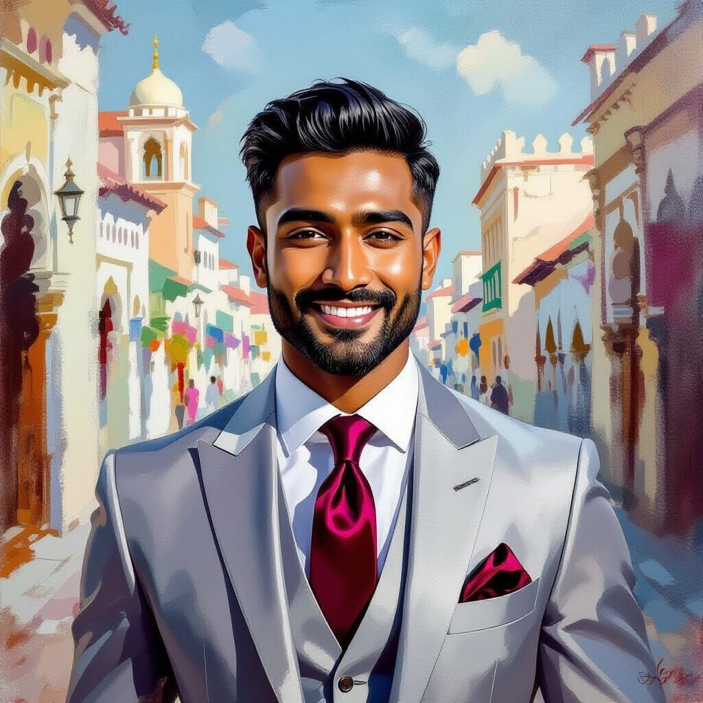 Smiling Man in Suit, Neo-Impressionist Portrait