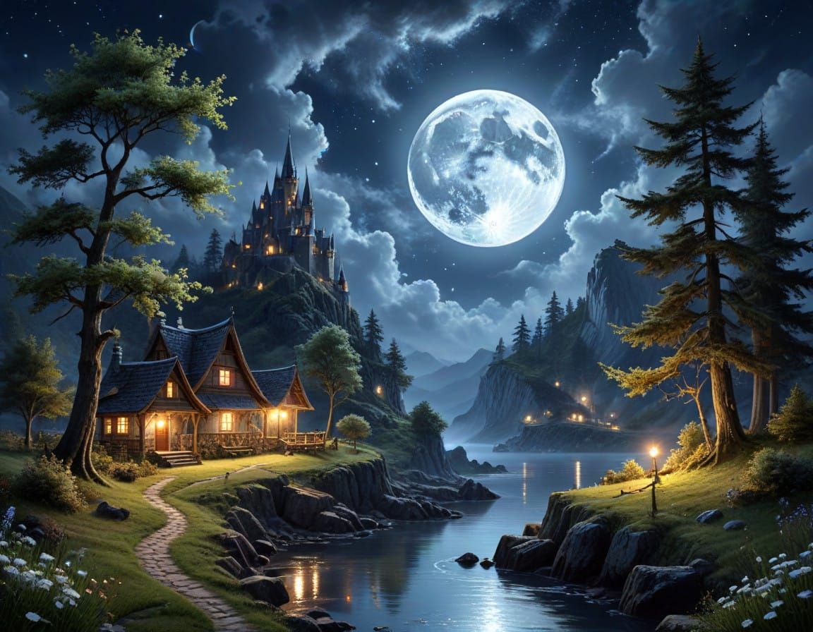 Luminous Enchanted Moonlit Night Scene