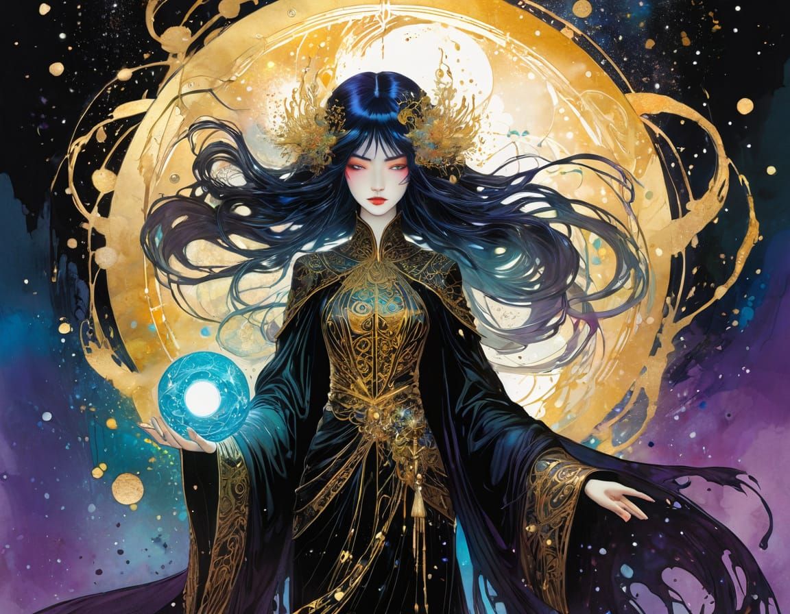 Gold Sorceress Emitting Magical Light