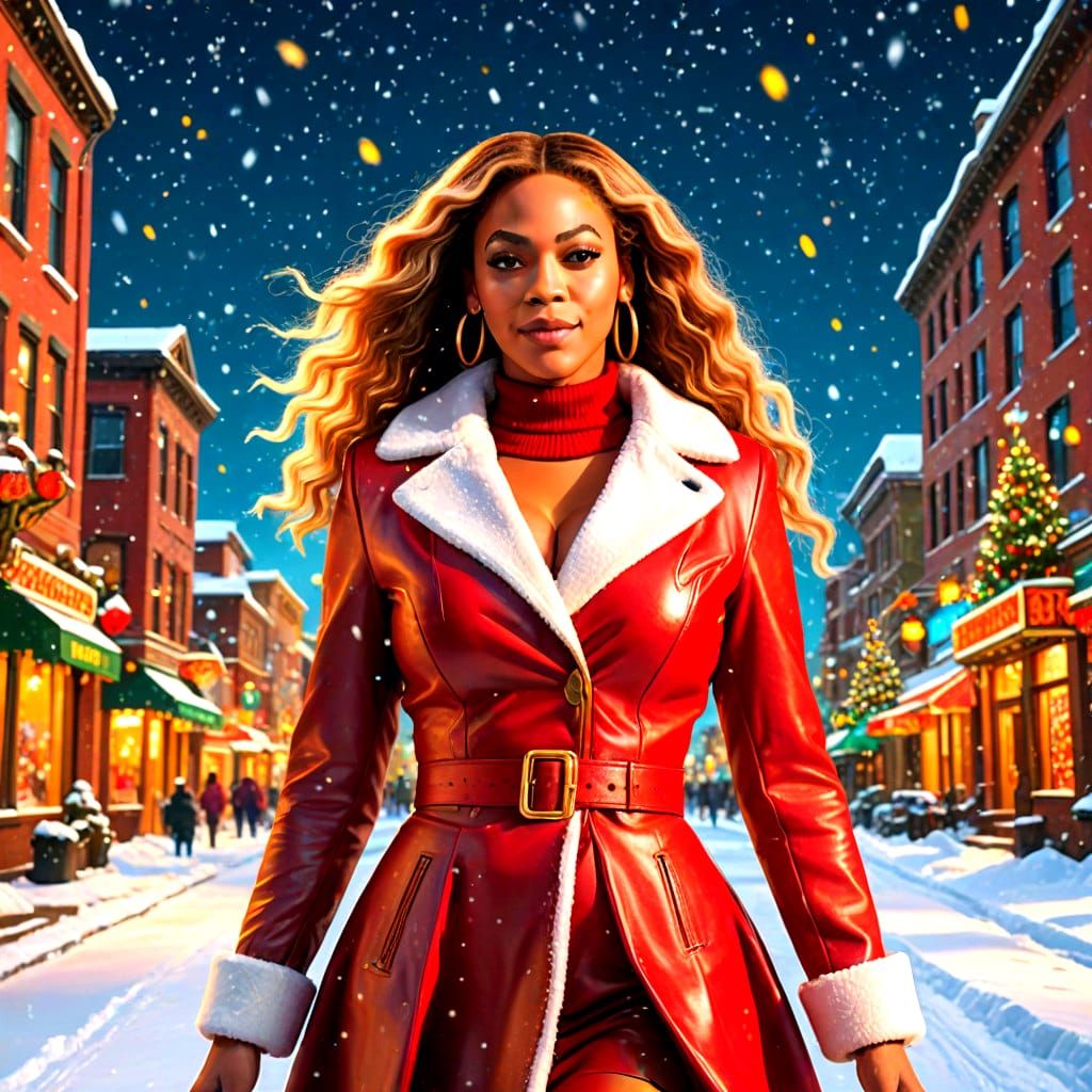 Beyoncé as Jolly Mrs Claus in Red Leather