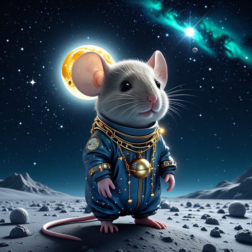 Chibi Mouse Shines on the Lunar Surface in Hyperrealistic Ph...