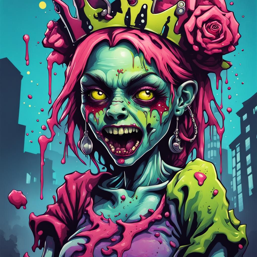 Cute Zombie Queen in Graffiti Splash Art
