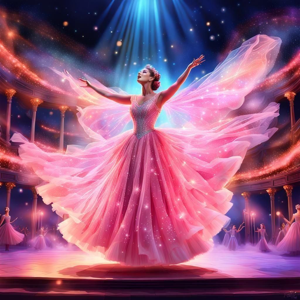 Opera Diva in Pink Tulle: Astral Illustration