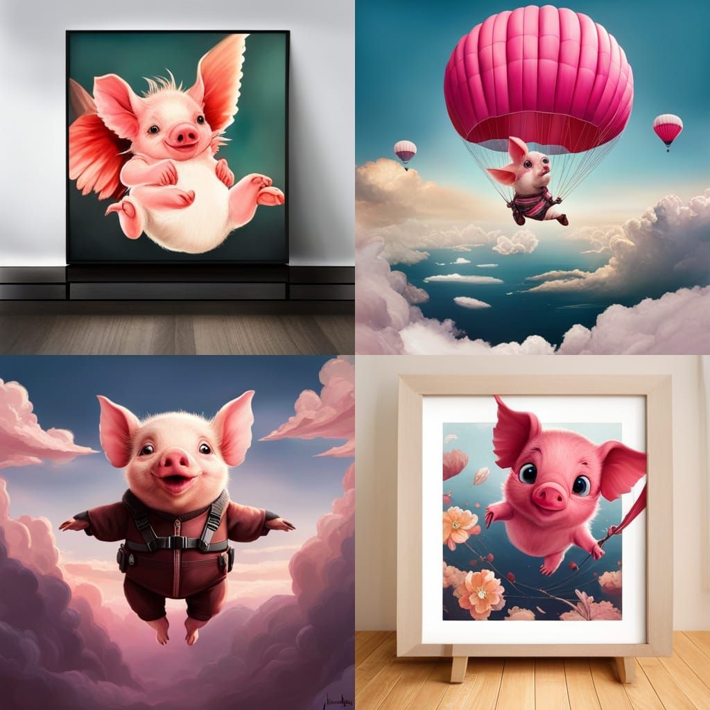 Cute Pink Piglet Skydiving: Fantasycore Digital Art