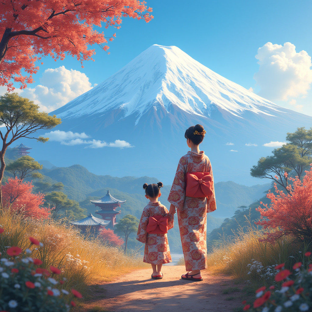 Mount Fuji: Mother and Daughter in Golden Light