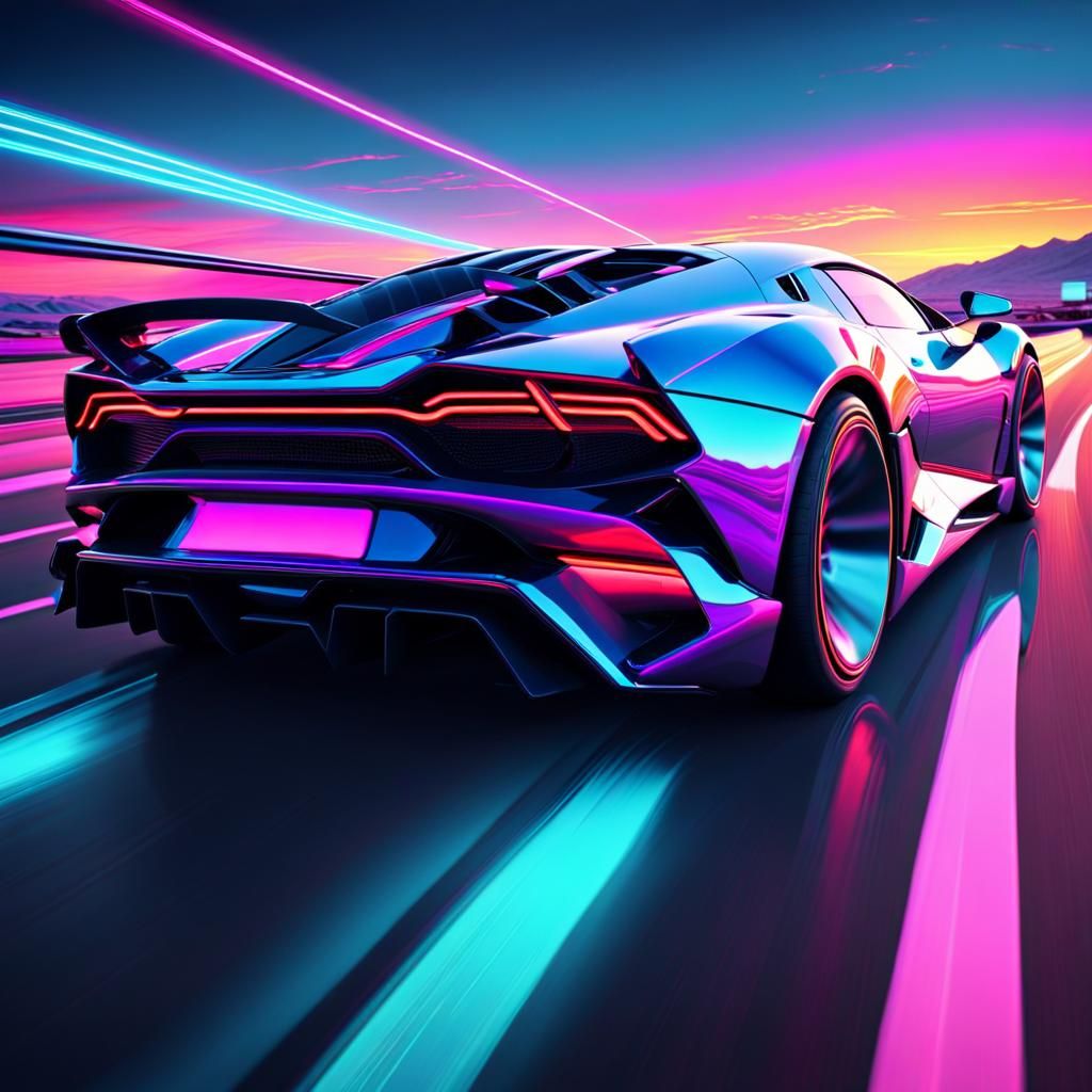 Futuristic Supercar in Synthwave Neon Retro Style