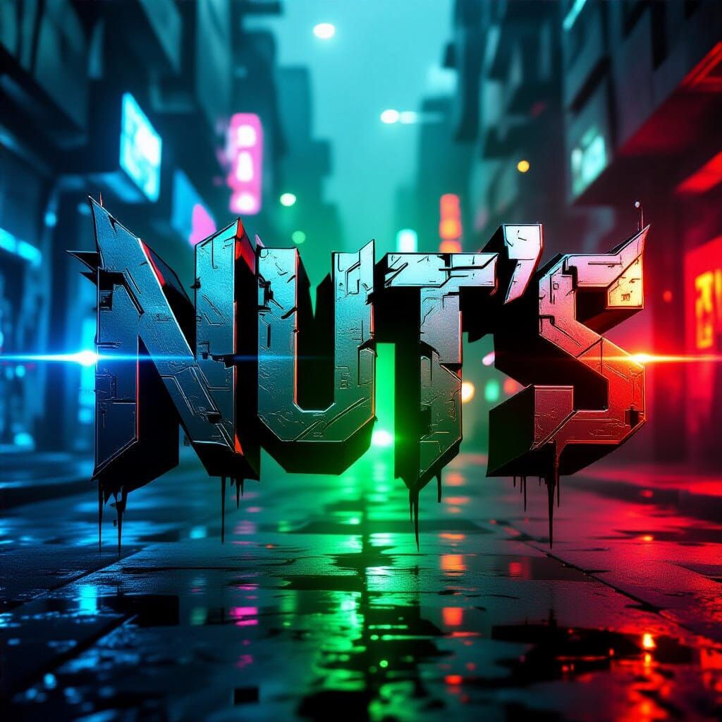 Cyberpunk Neon "NUT'S" Text in HDR Photography