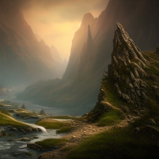 Peaceful Mountains: Detailed Matte Painting