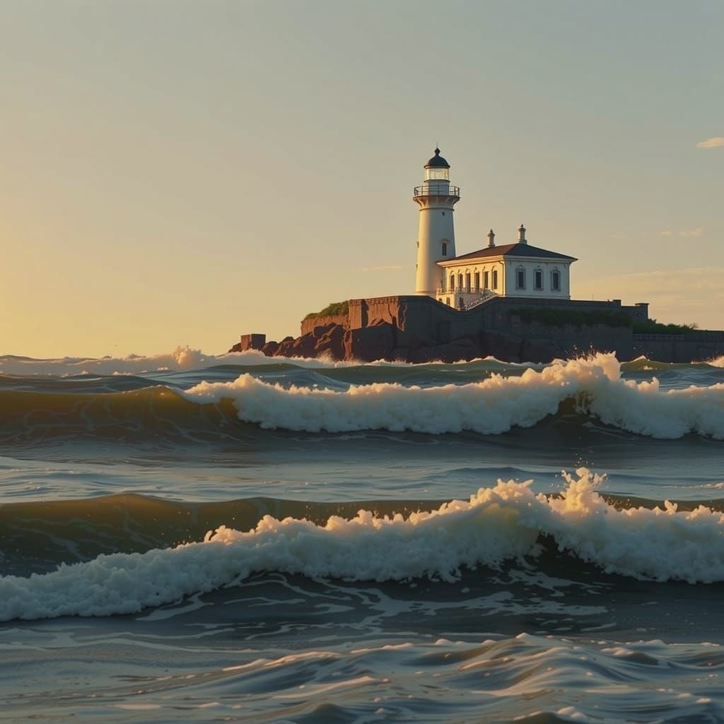 Art Deco Lighthouse Amidst Turbulent Waves