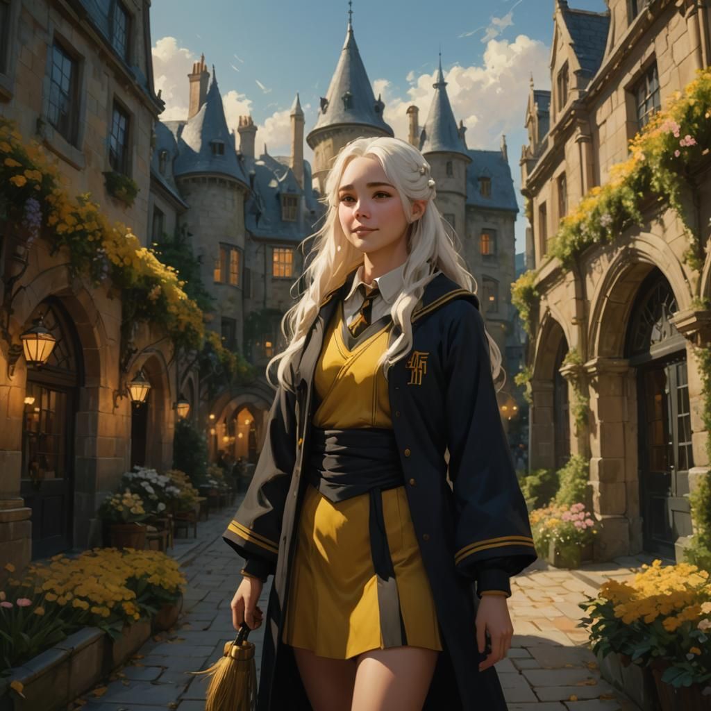 Dreamlike Hufflepuff Girl Portrait in Ethereal Hues
