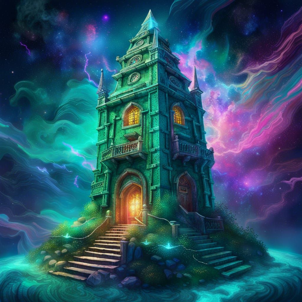 Jade Wizard Tower in Holographic Astral Illustration