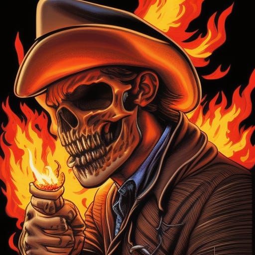 Flaming Skull Cowboy: Comic Book Art