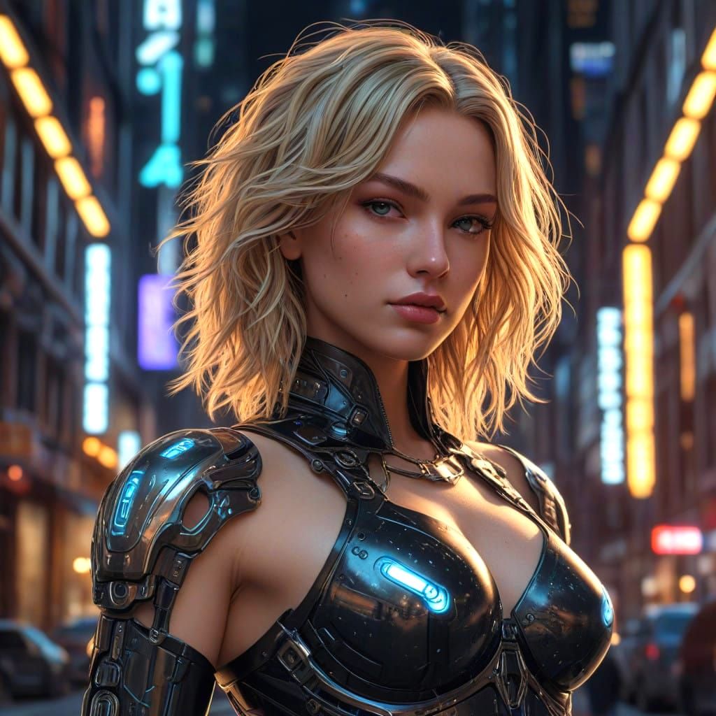 Cyberpunk Woman Emerges from NightCity Shadows