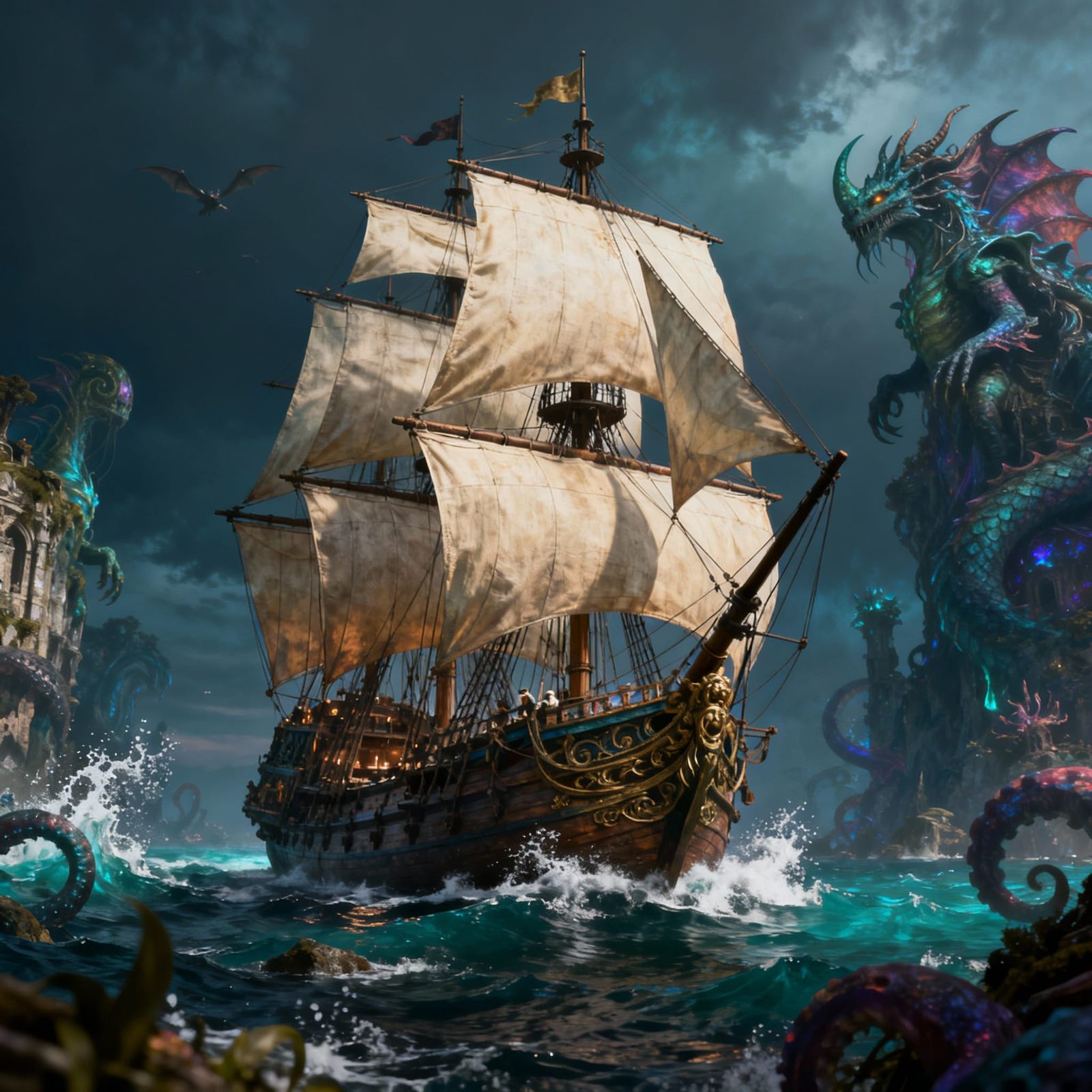 Sailing Ship from 16 hundreds in full sails.