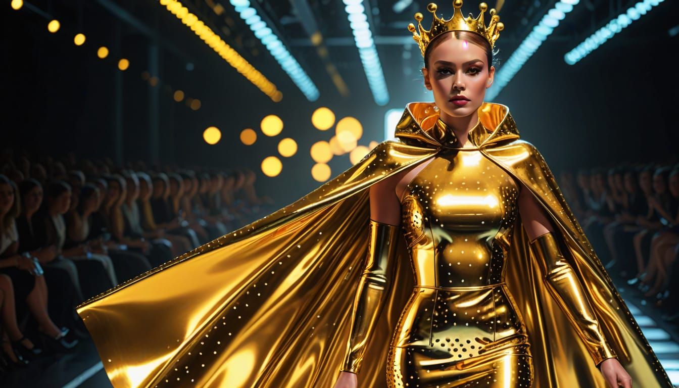 Futuristic Gold Chrome Latex Dress on Runway