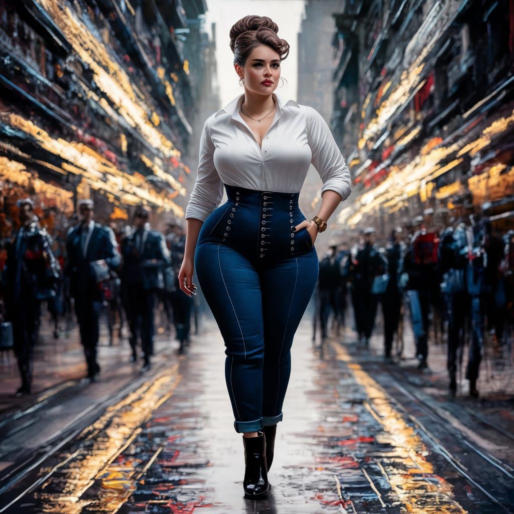 Glamorous Businesswoman Strutting Through City in Cinematic ...