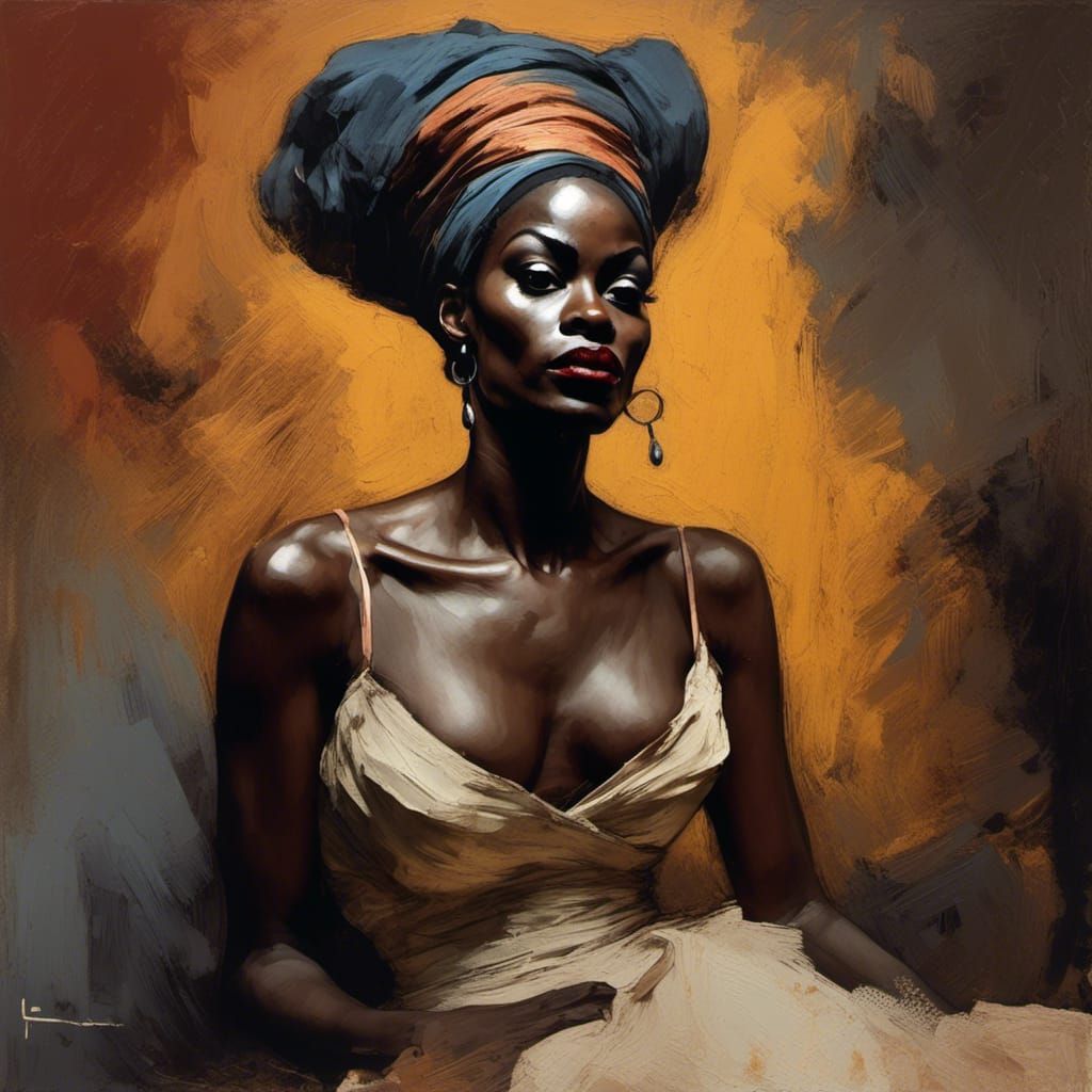 Dark Skinned Pin-Up Girl in Watercolour Style