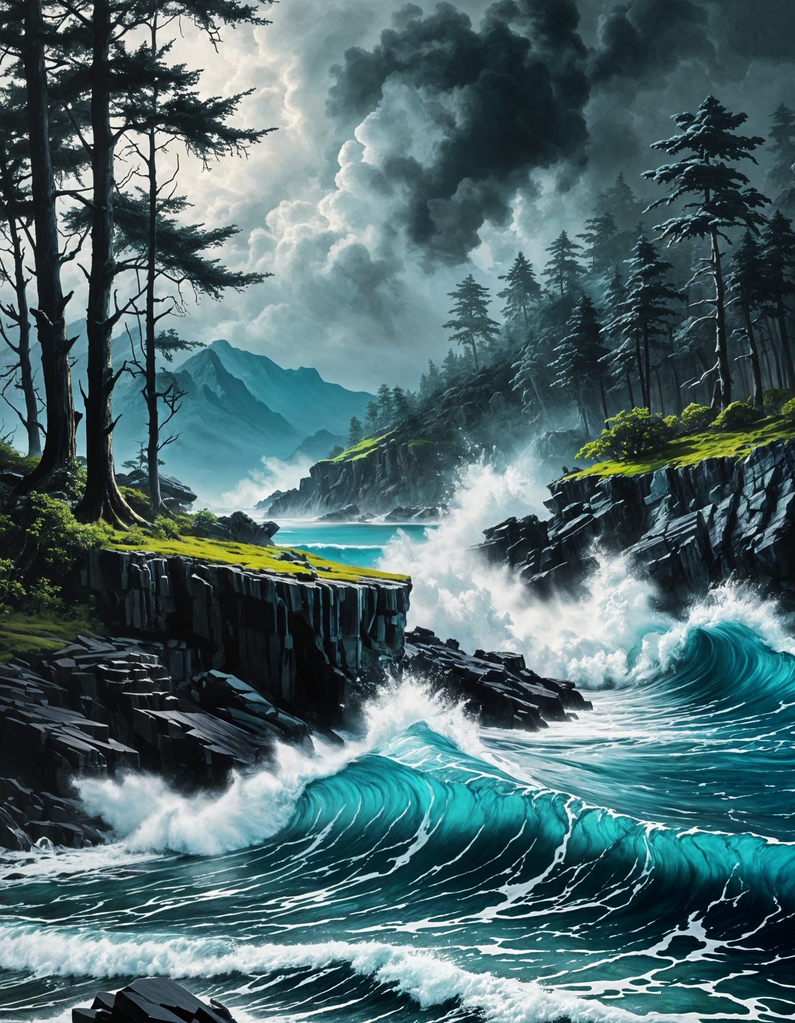 Ocean Storms Directing Tides: An Oil Painting