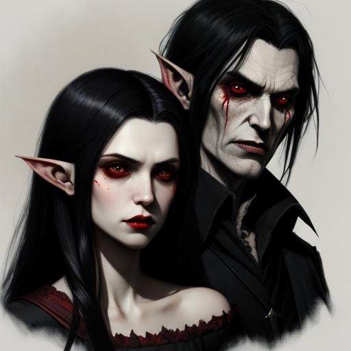 Sinister Elf Vampire Couple in Dark Fantasy Style
