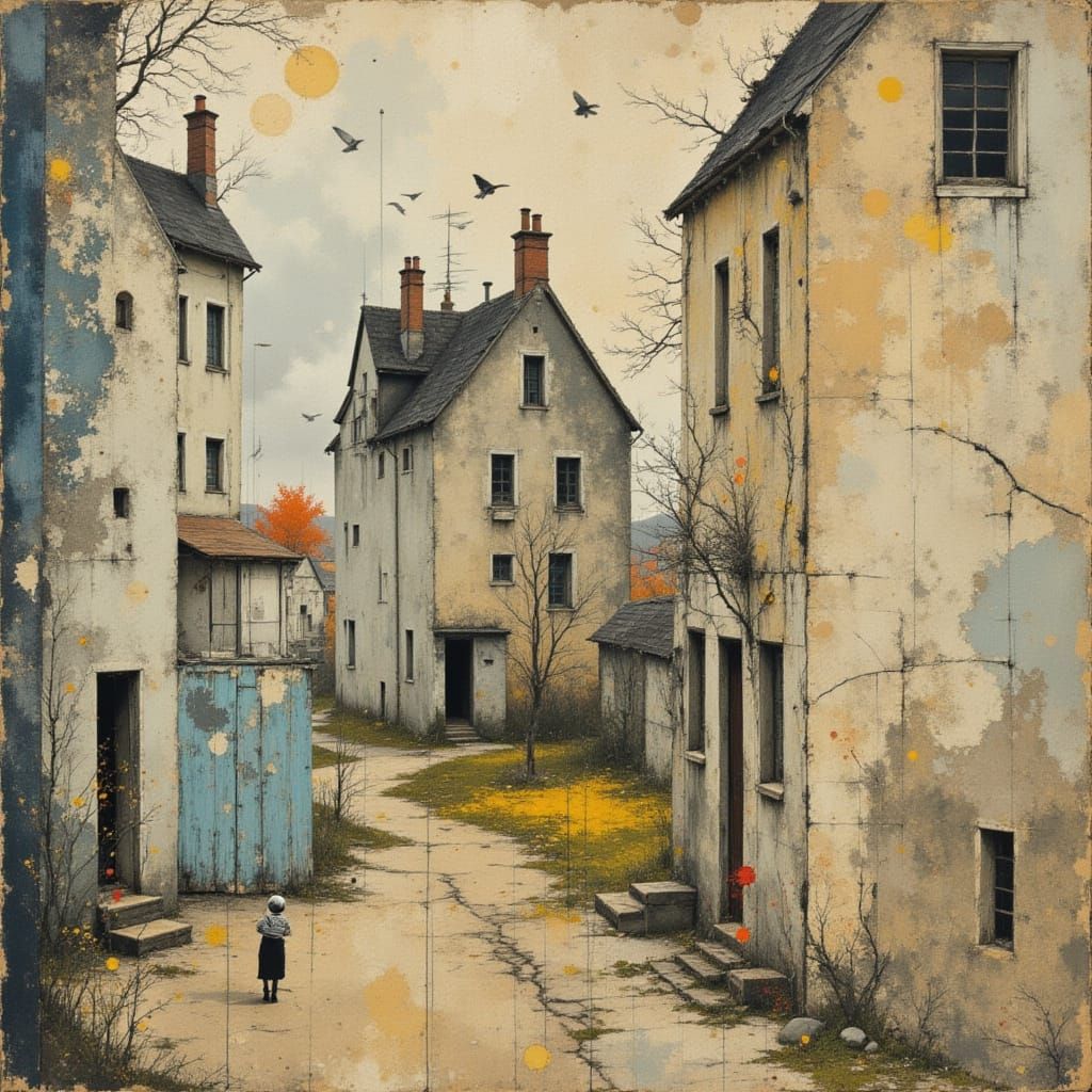 Childhood Innocence Collage with Melancholy Rabbit