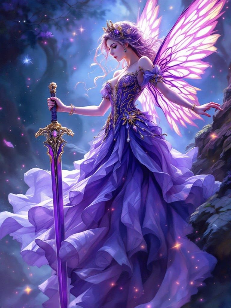 Vibrant Anime Fairy in Lavender Splendor