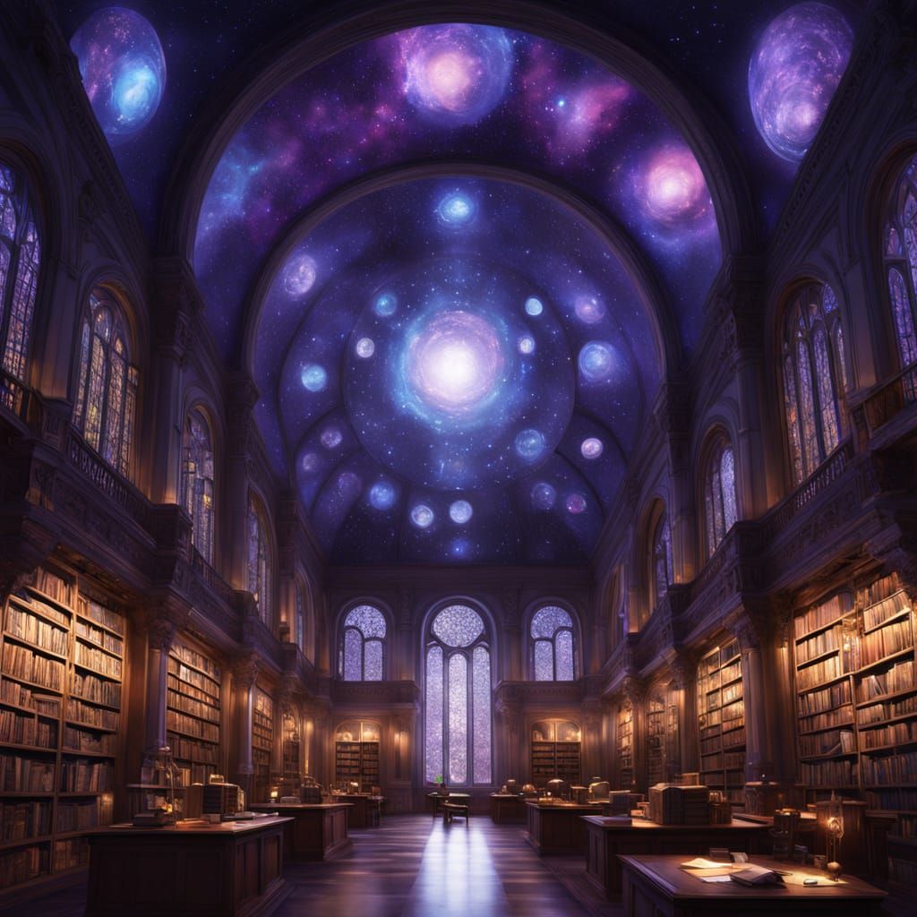 Celestial Library in Watercolor Style
