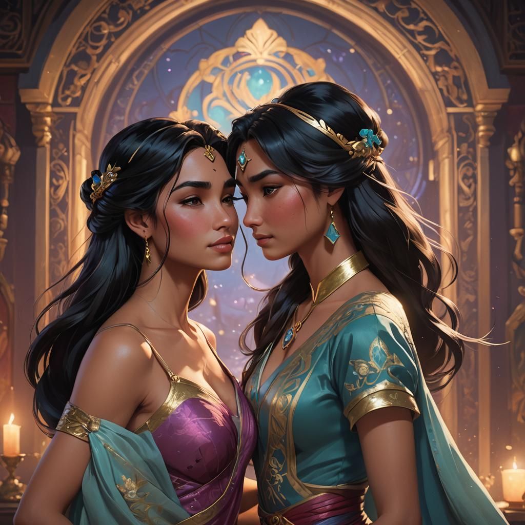Jasmine and Mulan Portrait in Hyperdetailed Style