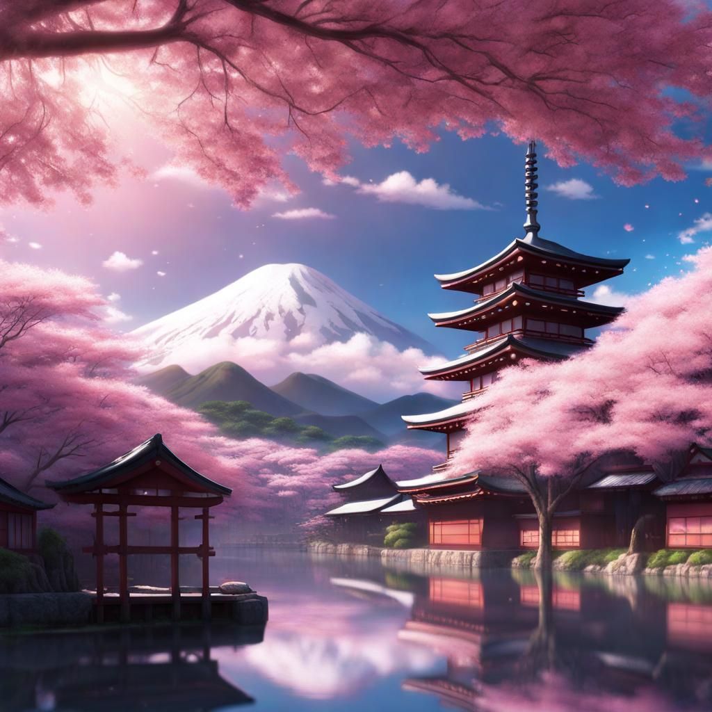 Sakura Amidst Cherry Blossoms: Digital Matte Painting