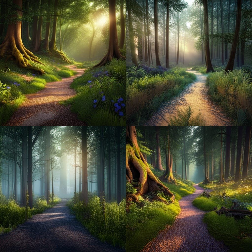 Sunrise Hiking Trail with Deer in Forest