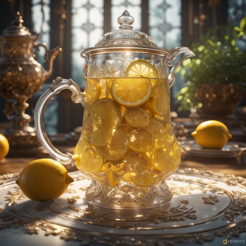 Lemon Tea with Rococo Food in 3D Cinematic Style