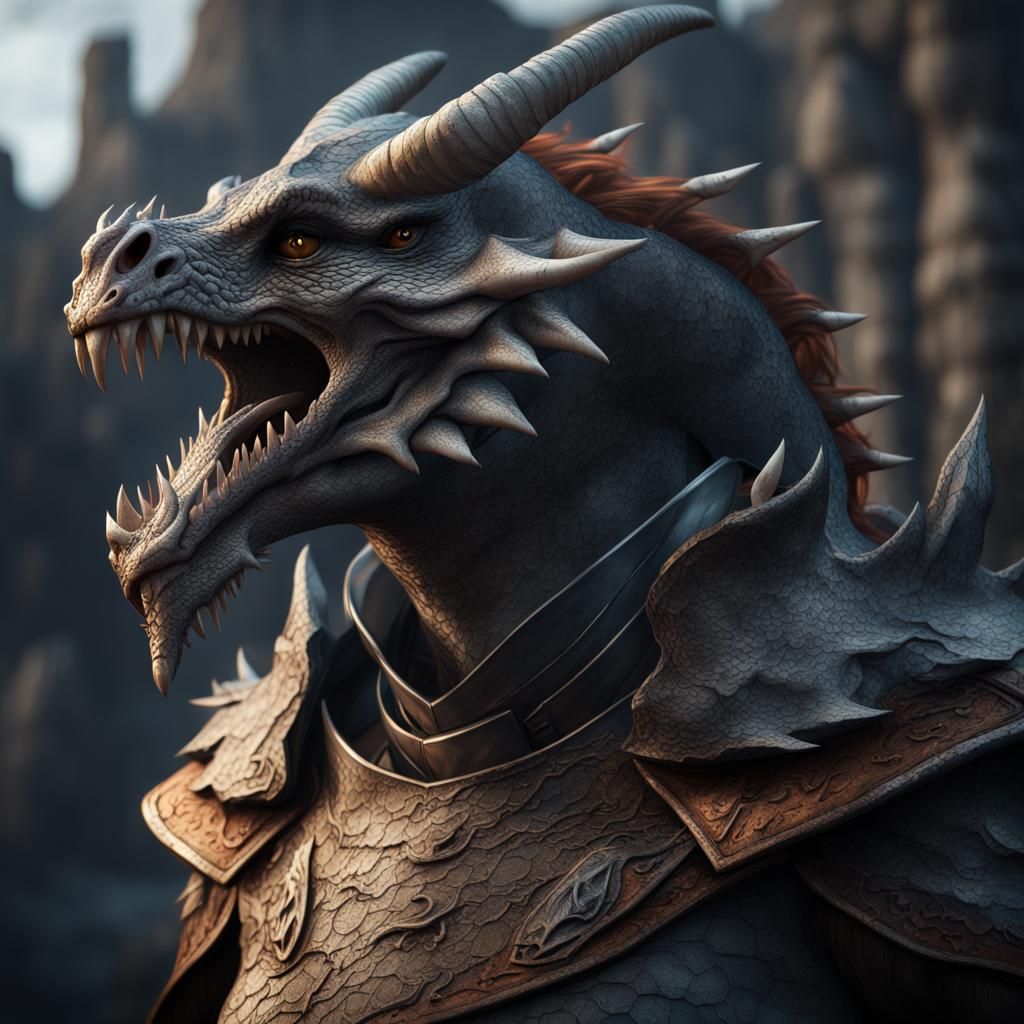 Hyperrealistic Dragonborn with Decaying Scales