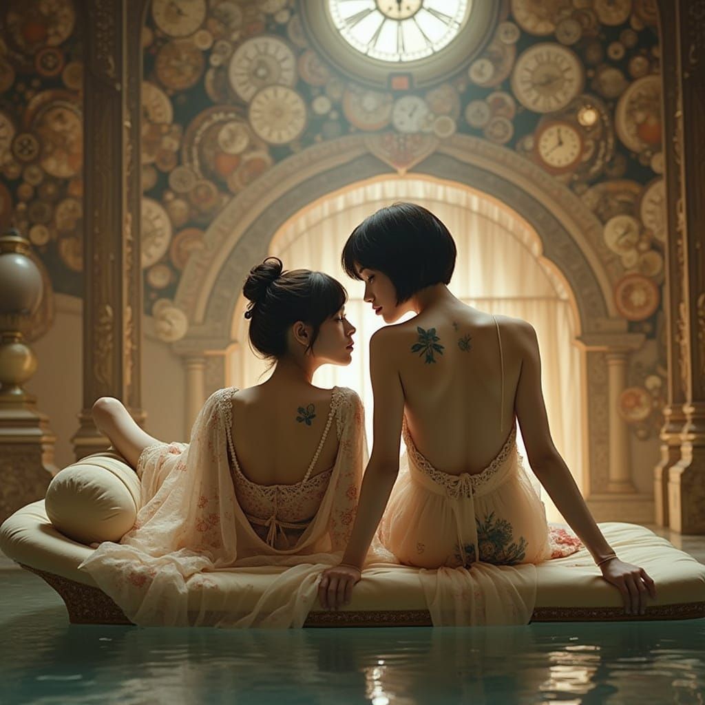 Japanese Woman in Surreal Boudoir, Erotic Calm