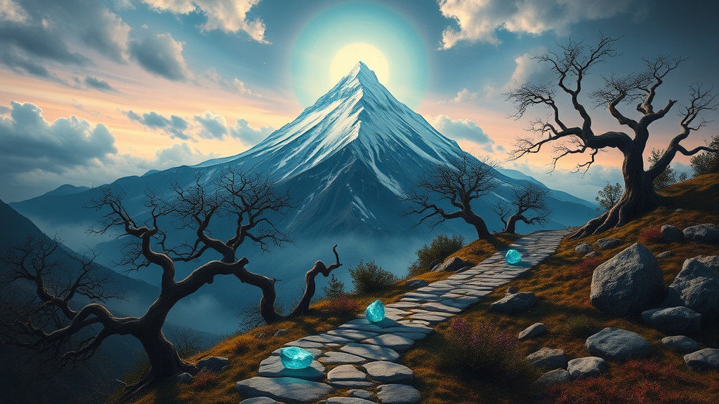Mystical Mountain Landscape in Surreal Style