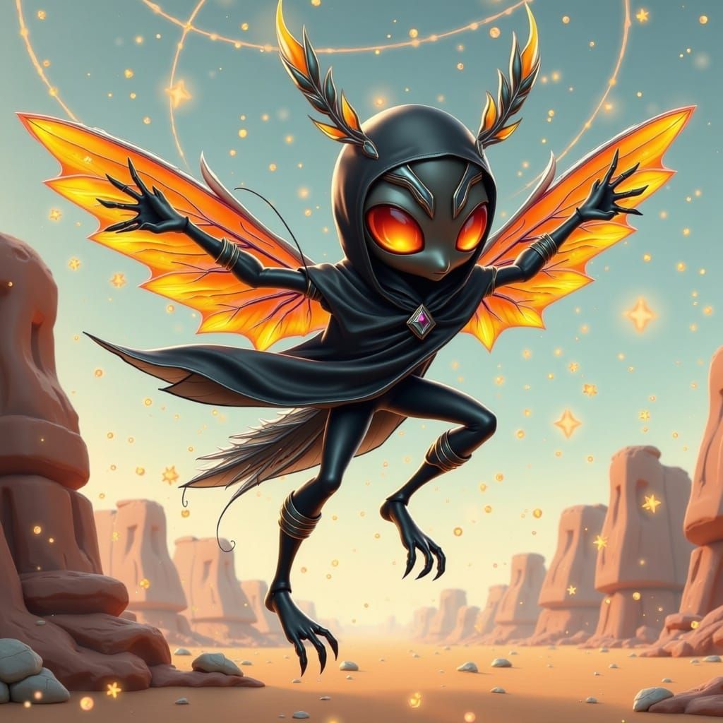 Baby Roadrunner Ninja Leaping in Desert Landscape