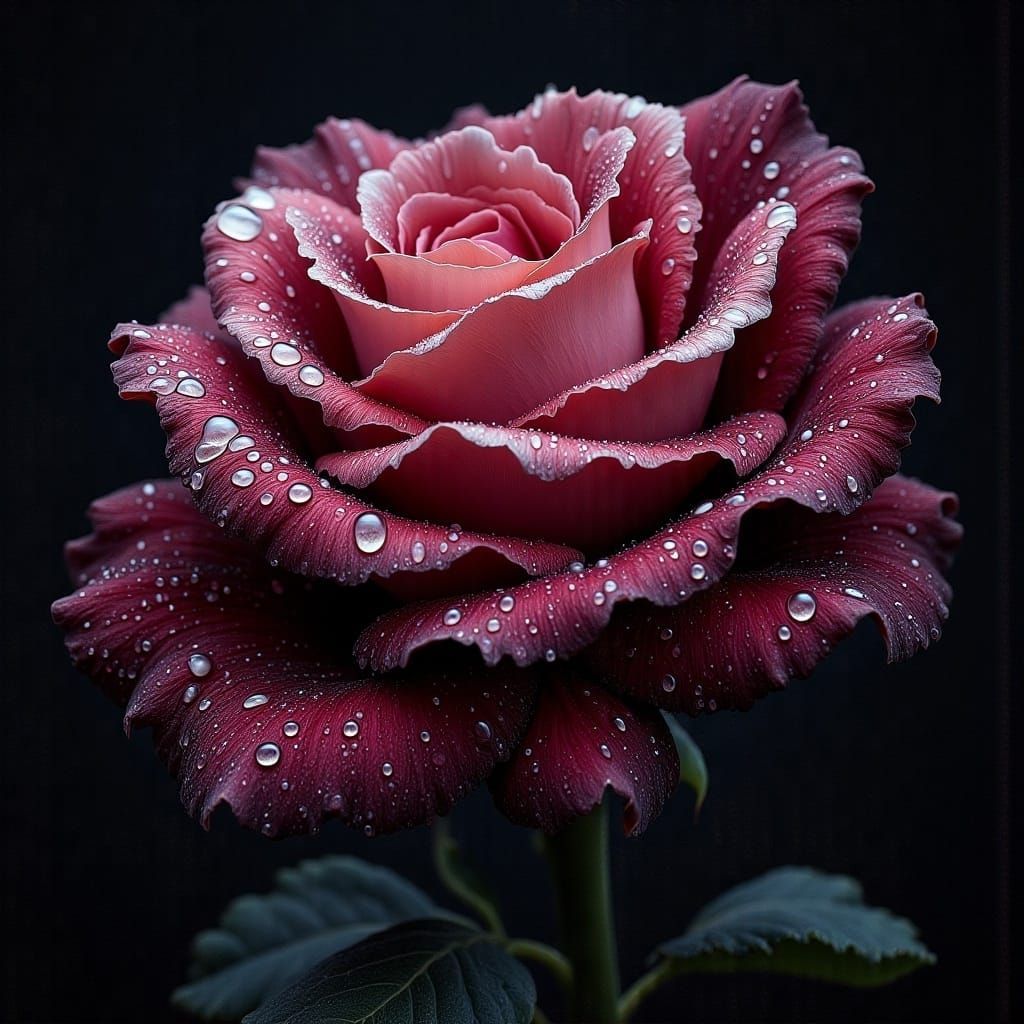 Dark Burgundy Rose Bloom in Hyperrealistic Detail
