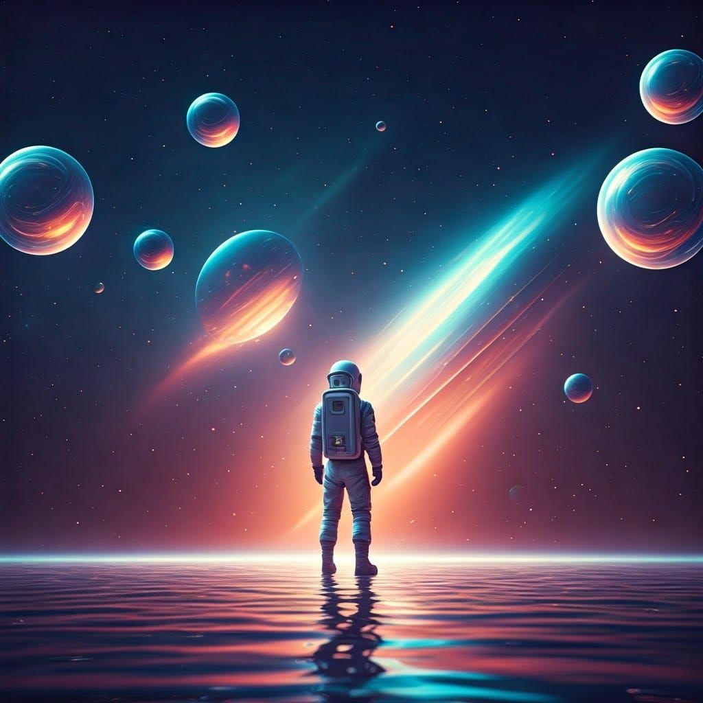 Astronaut Amidst Cosmic Whimsy in Vibrant Nebula